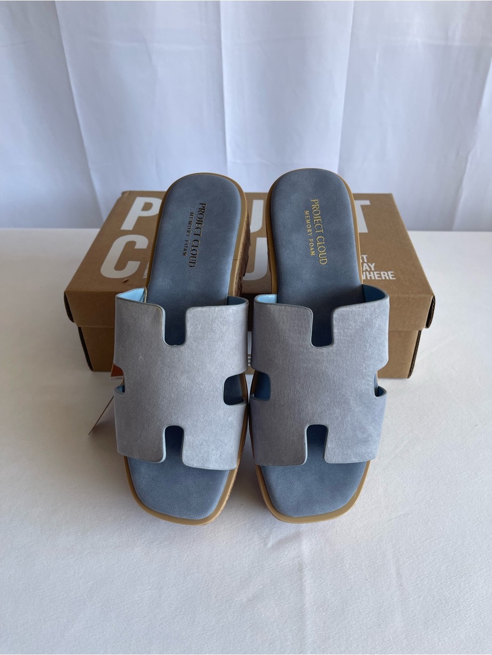 Project Cloud Women's Light Blue Suede Cork Platform Sandals - Picture 5 of 10